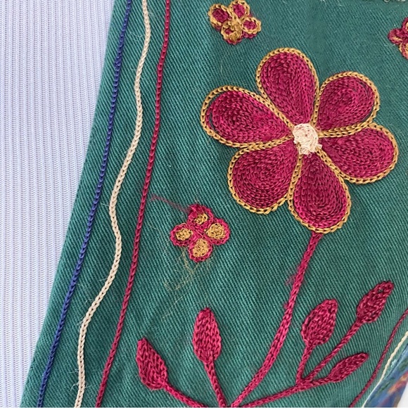 VTG 80s 90s Solutions Green Blue Floral Embroidered Vest Size Large Boho Grunge - Picture 5 of 15